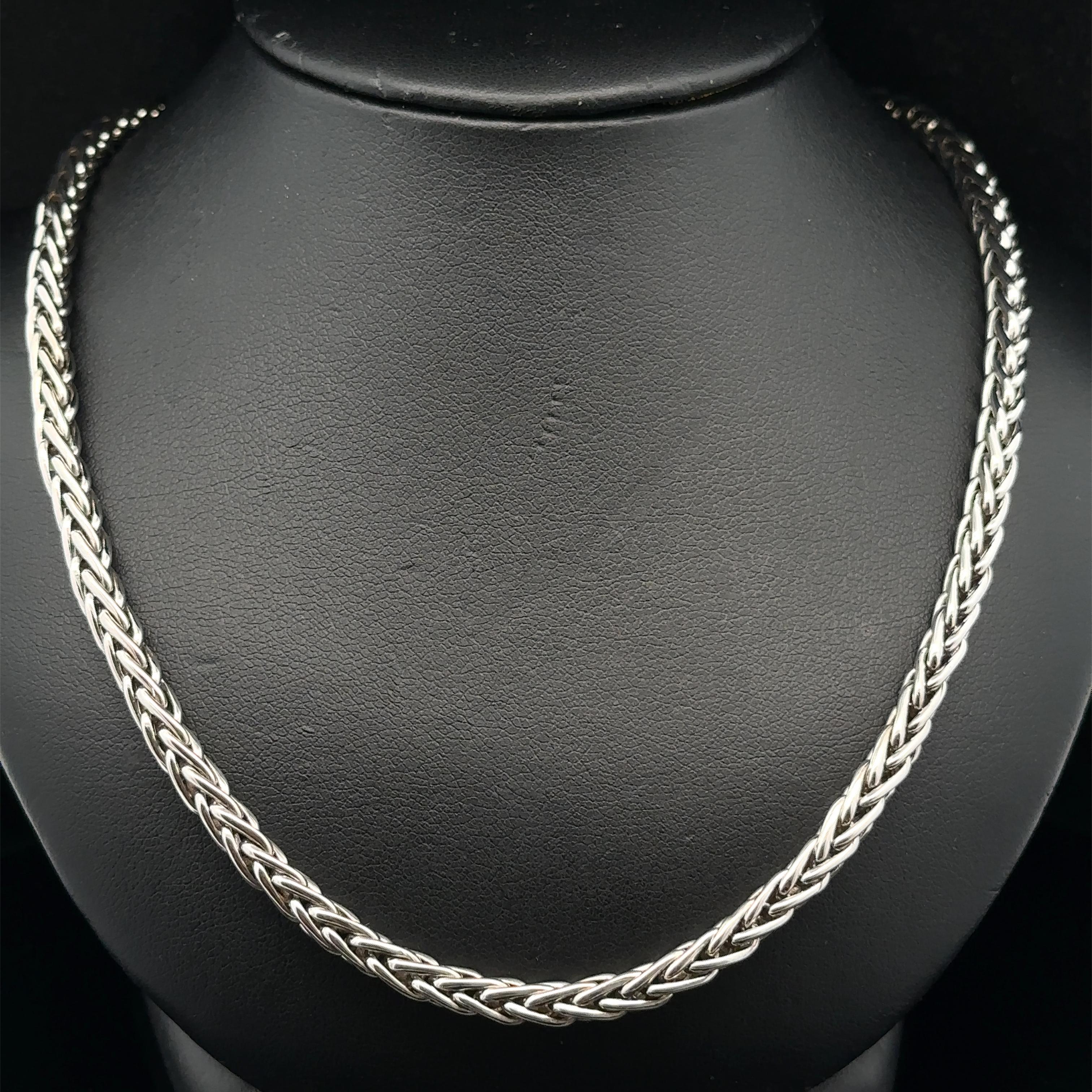 14k White Gold 4mm Thick Wheat Link 24