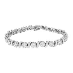 14K White Gold 5 1/4 Carat Diamond S-Link Floral Cluster Tennis Bracelet