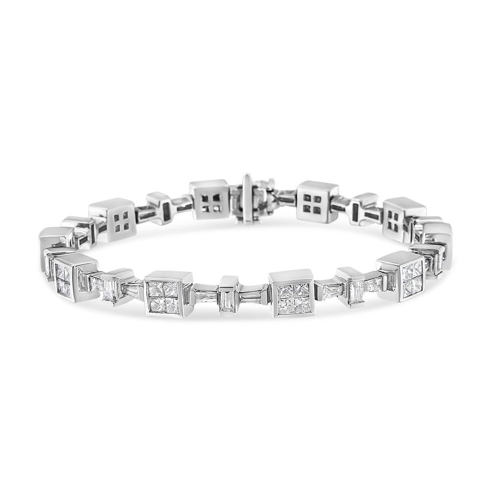 Baguette Cut 14k White Gold 5 3/4 Carat Diamond Tennis Bracelet For Sale