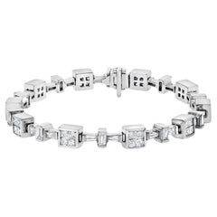 14K White Gold 5 3/4 Cttw Diamond Alternating Tapered Link and Box Line Bracelet