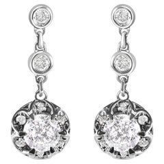 14k White Gold 5/8 Carat Diamond Halo Drop and Dangle Earrings Stud with Bale 14k White Gold 5/8 Carat Diamond Halo Drop and Dangle Earrings Stud with Bale