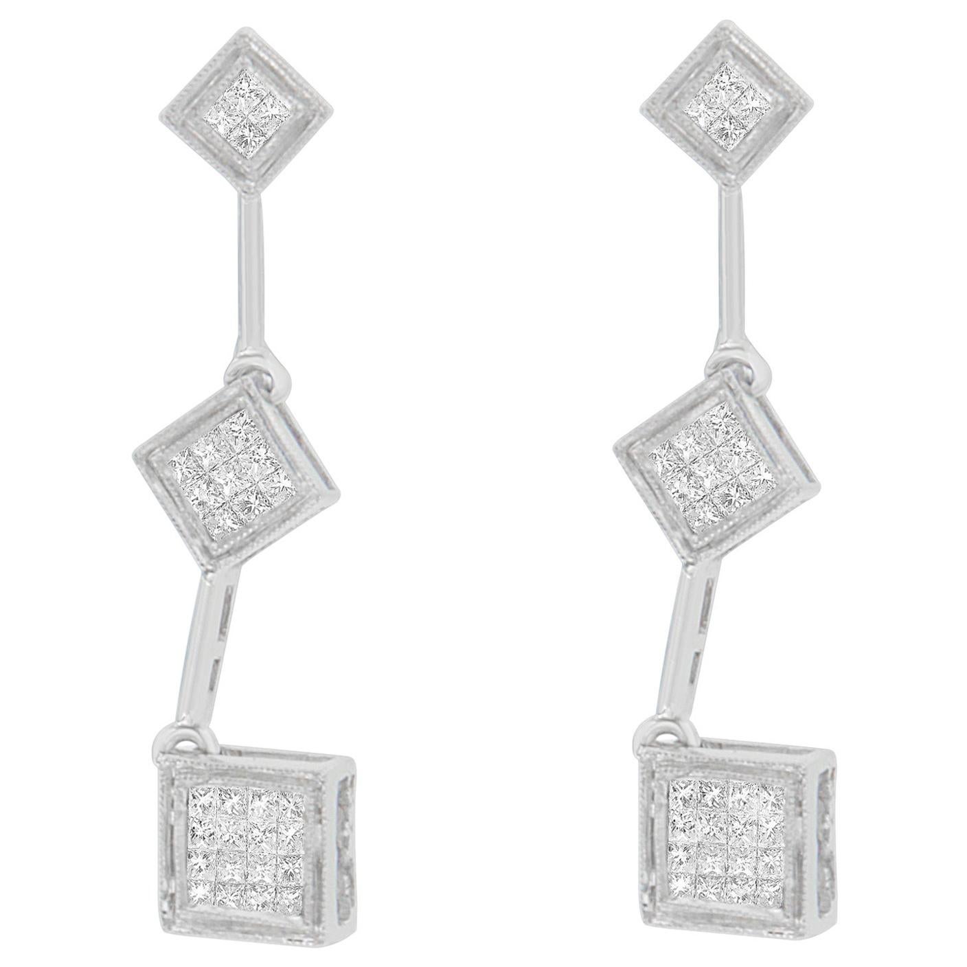 Boucles d'oreilles en or blanc 14 carats avec diamants taille princesse de 5/8 carats  en vente