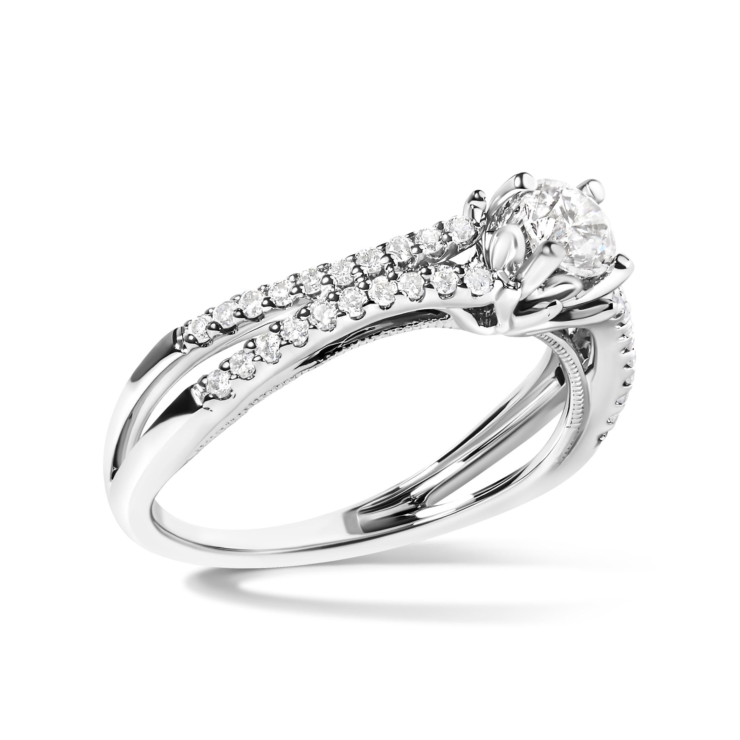 Modern 14K White Gold 5/8 Cttw Diamond Split Shank Engagement Ring For Sale