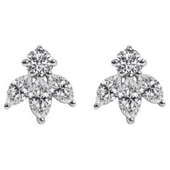 14K White Gold 5/8 Cttw Marquise Diamond Trio Stud Earrings