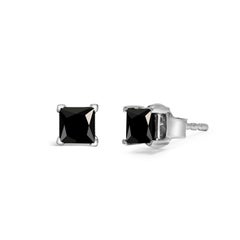14K White Gold 5/8 Cttw Princess-Cut Black Diamond Classic 4-Prong Stud Earrings