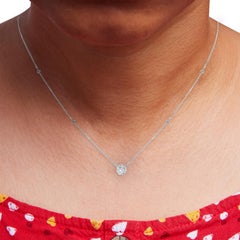 14k White Gold 5/8 Cttw Solitaire and Swirl Halo 18" Pendant Necklace