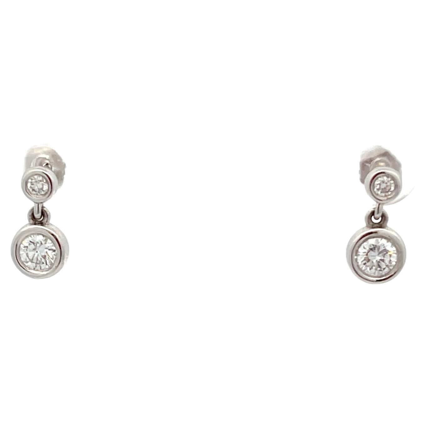 14K White Gold 5/8ctw Diamond Bezel Drop Earrings For Sale