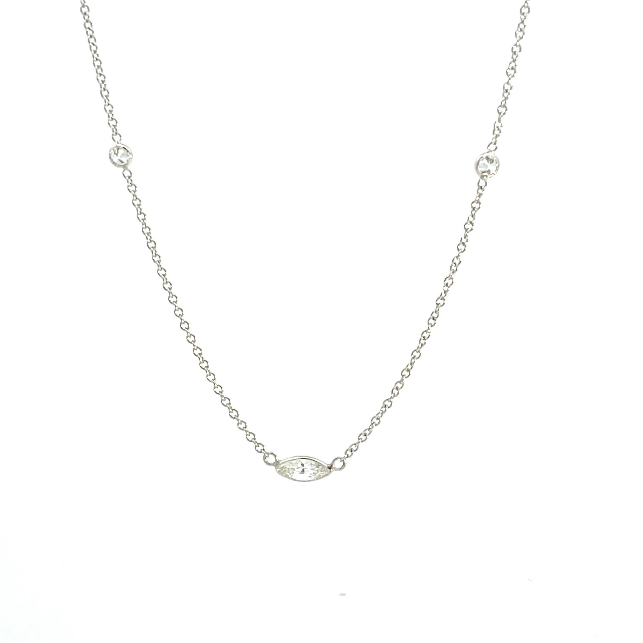 Elevate your style with our exquisite 14K White Gold Necklace adorned with 5/8ctw dazzling Diamonds by the Yard. This stunning piece exudes sophistication and elegance, perfect for both everyday wear and special occasions. The 5 station necklace