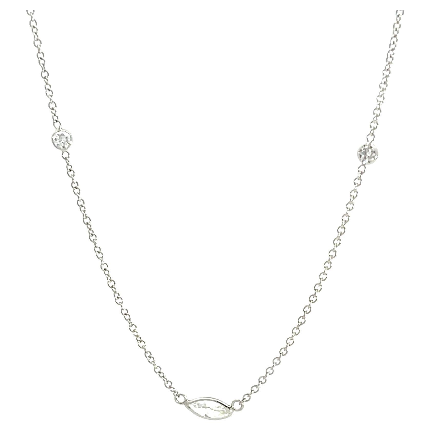 14K White Gold 5/8ctw Diamonds by the yard with 0.30ctw Marquise Center Necklace