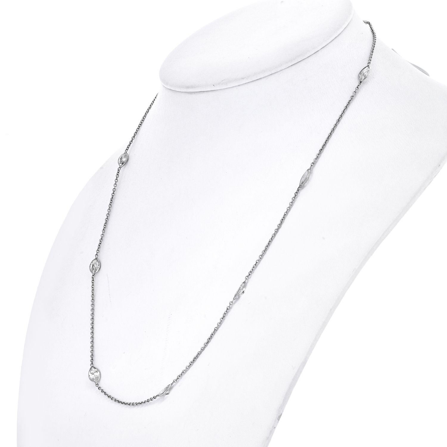 Modern 14K White Gold 5 Carat Marquise Diamond by The Yard Necklace