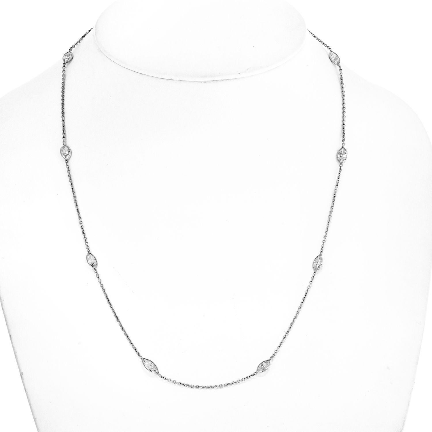 Marquise Cut 14K White Gold 5 Carat Marquise Diamond by The Yard Necklace