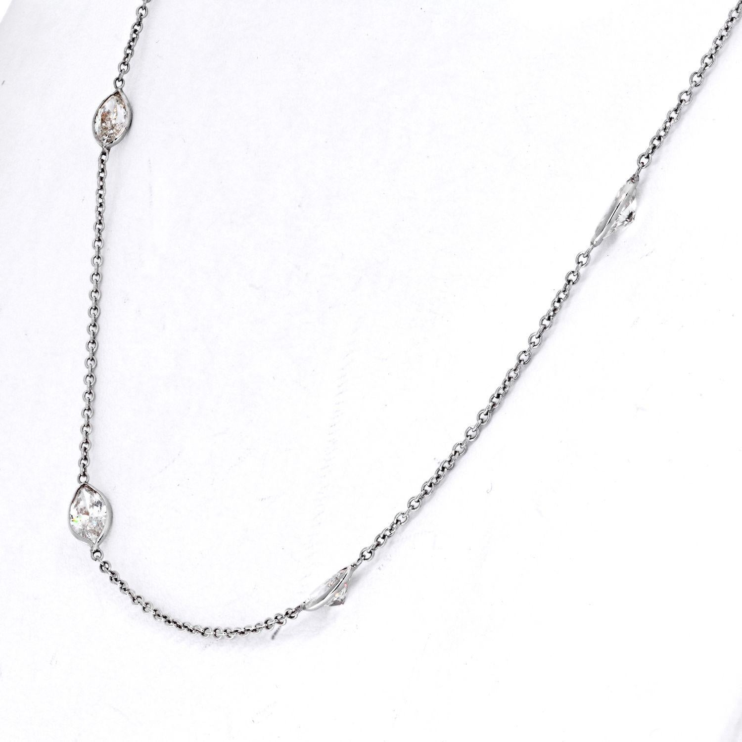 14K White Gold 5 Carat Marquise Diamond by The Yard Necklace In Excellent Condition In New York, NY