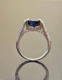 Bague de fiançailles en or blanc 14 carats avec saphir bleu nuit ovale de 5 carats et diamant