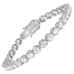Pulsera de tenis de oro blanco de 14 quilates con diamantes redondos de 5 quilates en engaste ilusión
