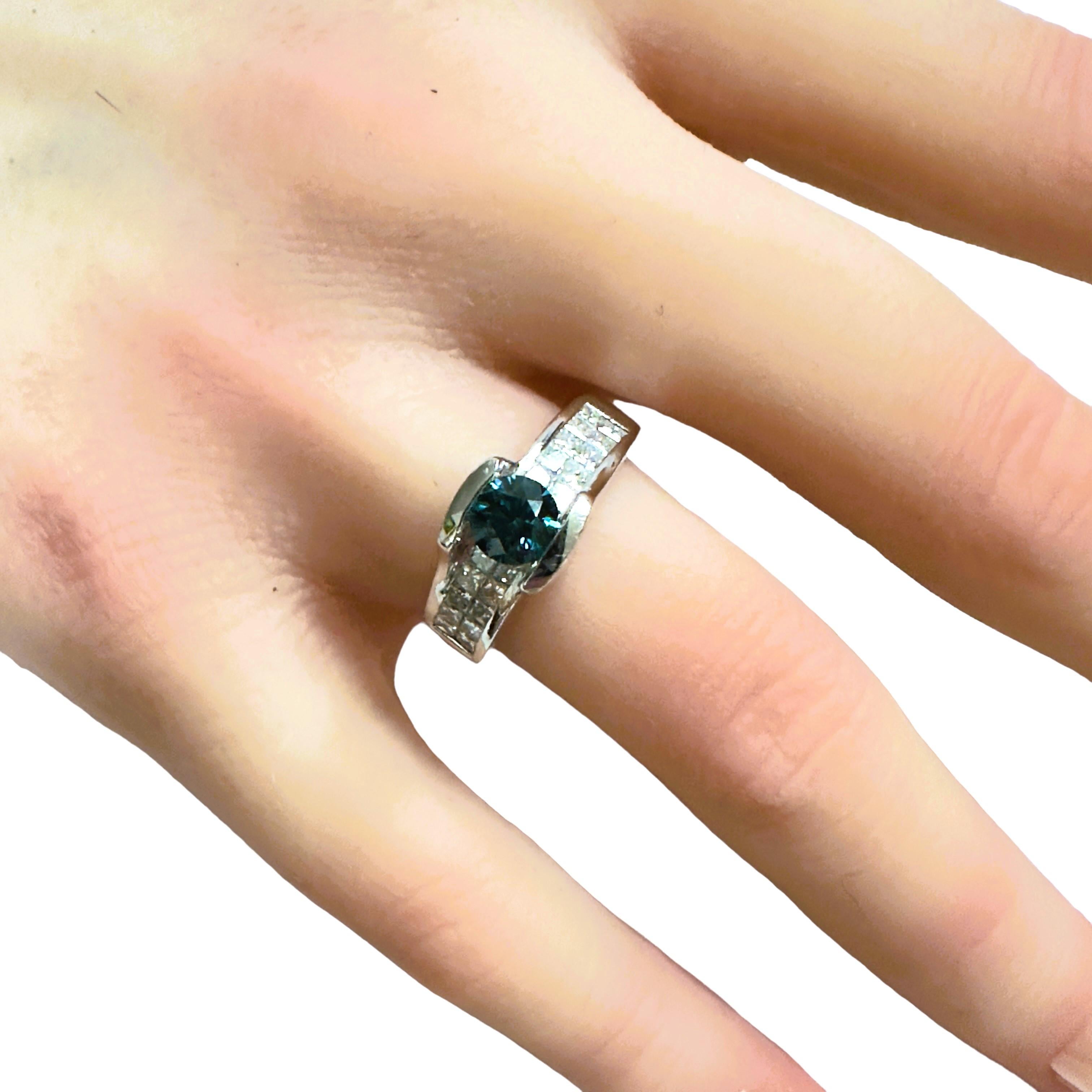 Art Deco 14k White Gold .5 Ct Blue Diamond & 1.25 CT White Diamond Ring Appraisal - Italy