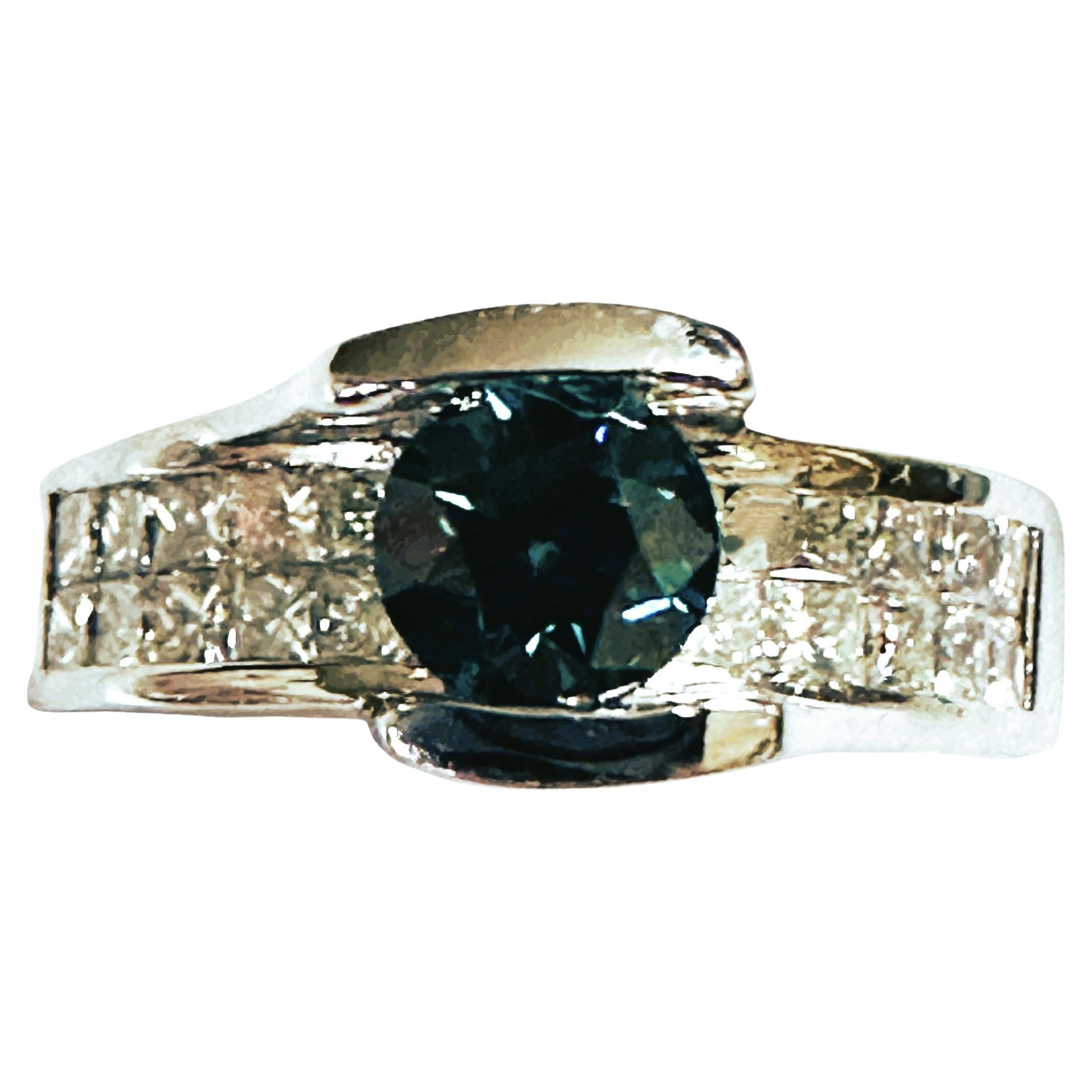 14k White Gold .5 Ct Blue Diamond & 1.25 CT White Diamond Ring Appraisal - Italy