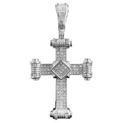 Pendentif croix en or blanc 14k et diamants 5 carats 