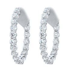 14 Karat White Gold 5 Carat Diamond Huggie Hoop Earrings