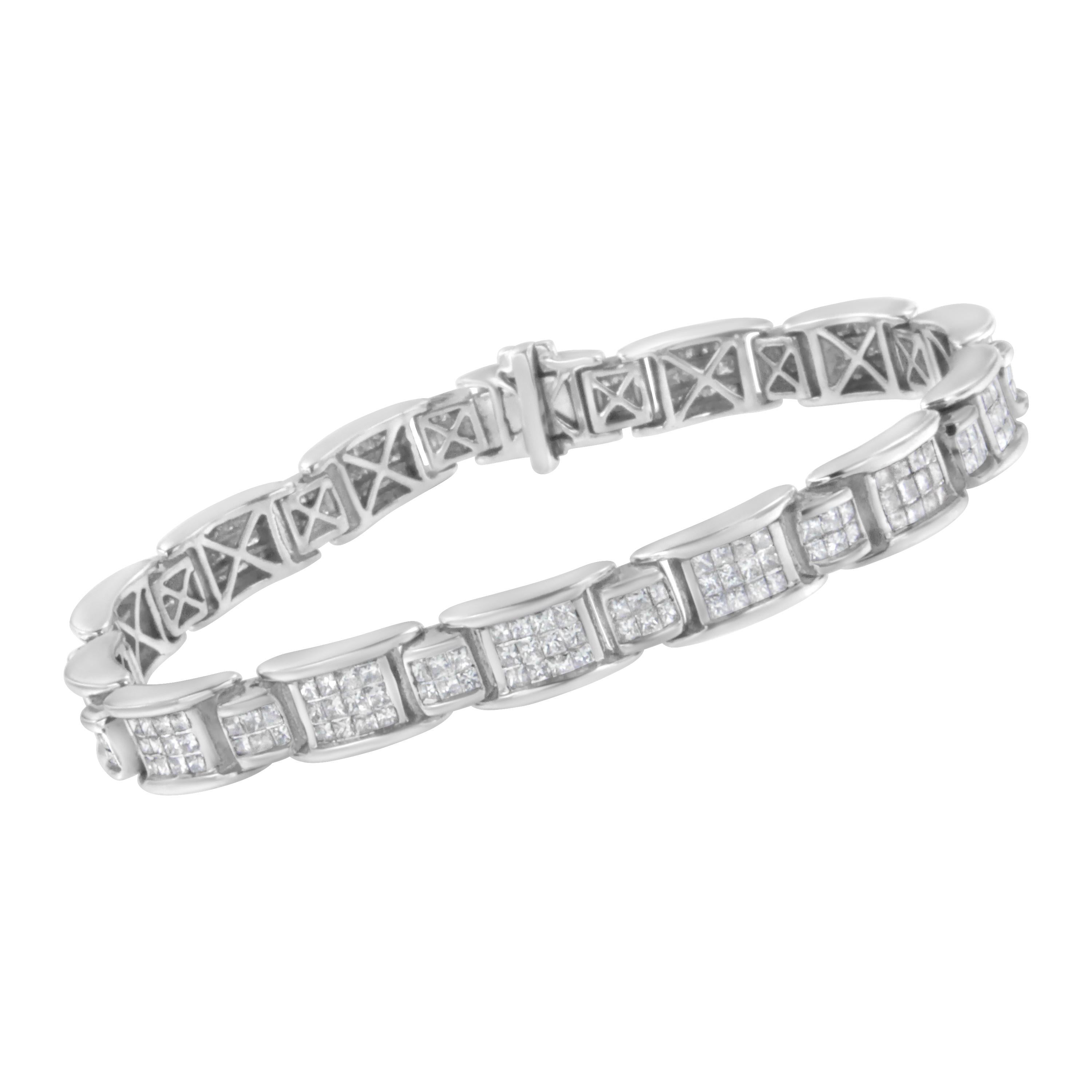 Taglio princess Bracciale A Link in oro bianco 14K con diamanti da 5 Cttw di colore G-H, purezza SI1-SI2 in vendita