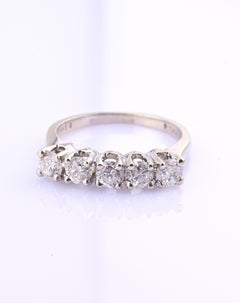 14K White Gold 5 Diamond Band Ring .85 CTW Near Colorless S12–I2 Size 6.5
