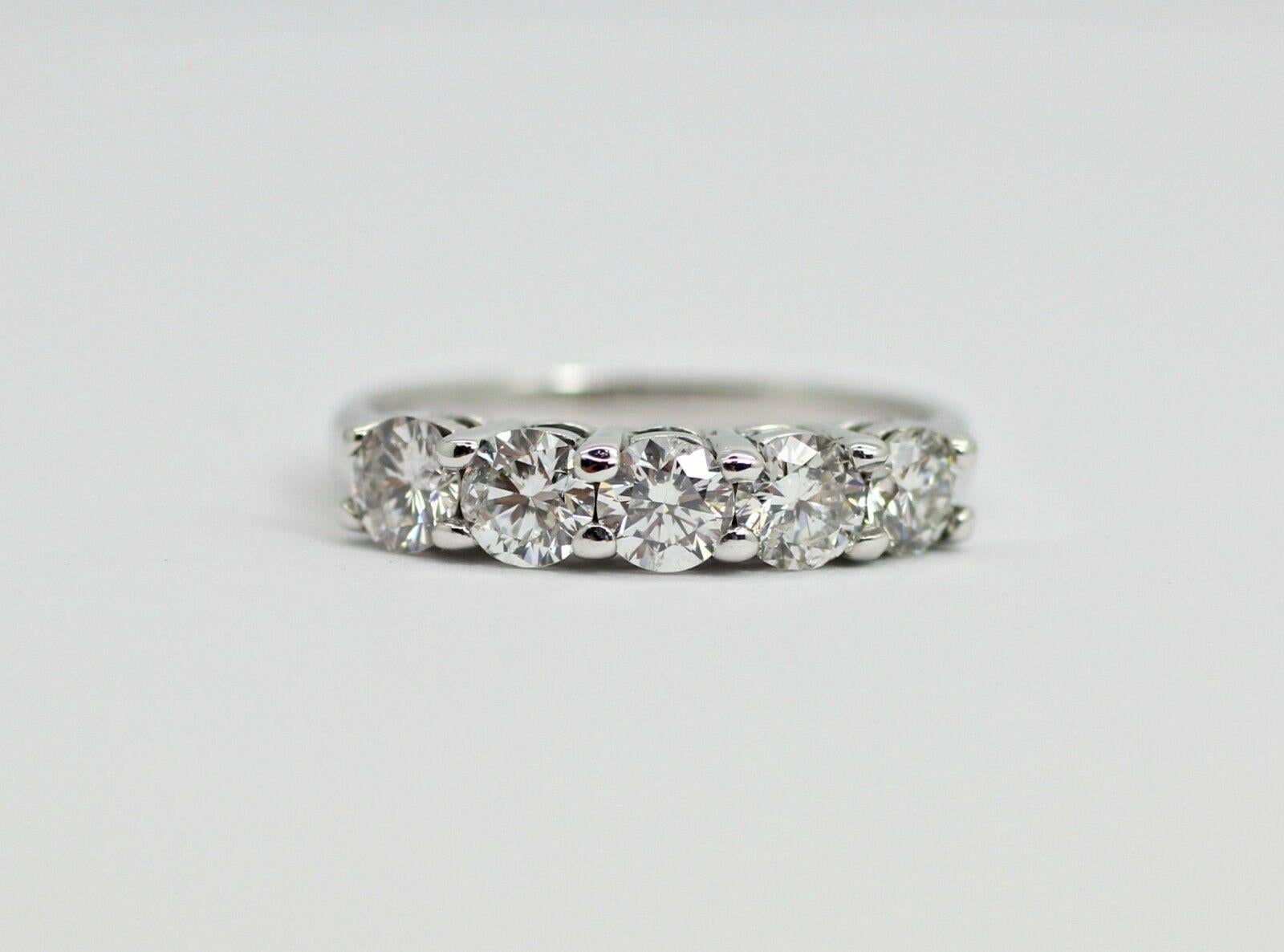 Round Cut 14 Karat White Gold 5 Diamond Wedding Ring with 1.25 Carat
