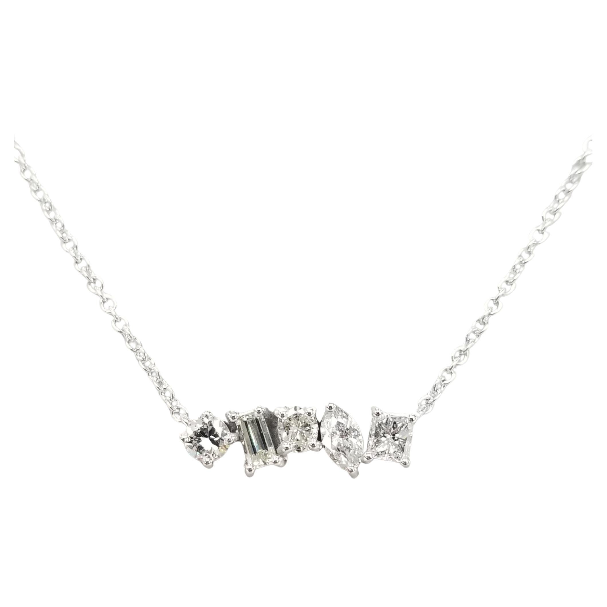 14k White Gold 5 Different Cut Prong Set Diamond Necklace with 1.20cts. in Dia For Sale