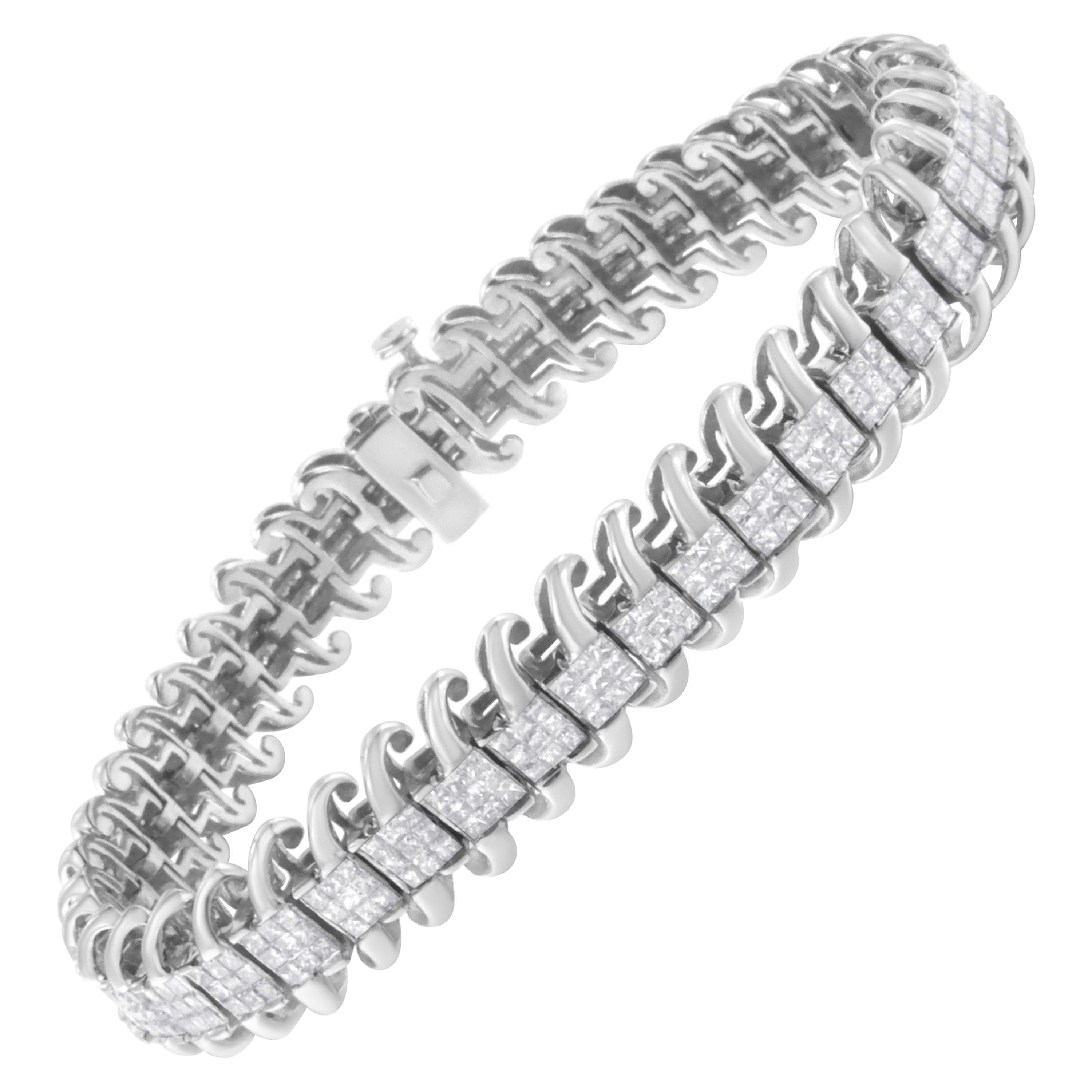 Bracciale tennis S Link in oro bianco 14K con diamanti da 5,0 carati