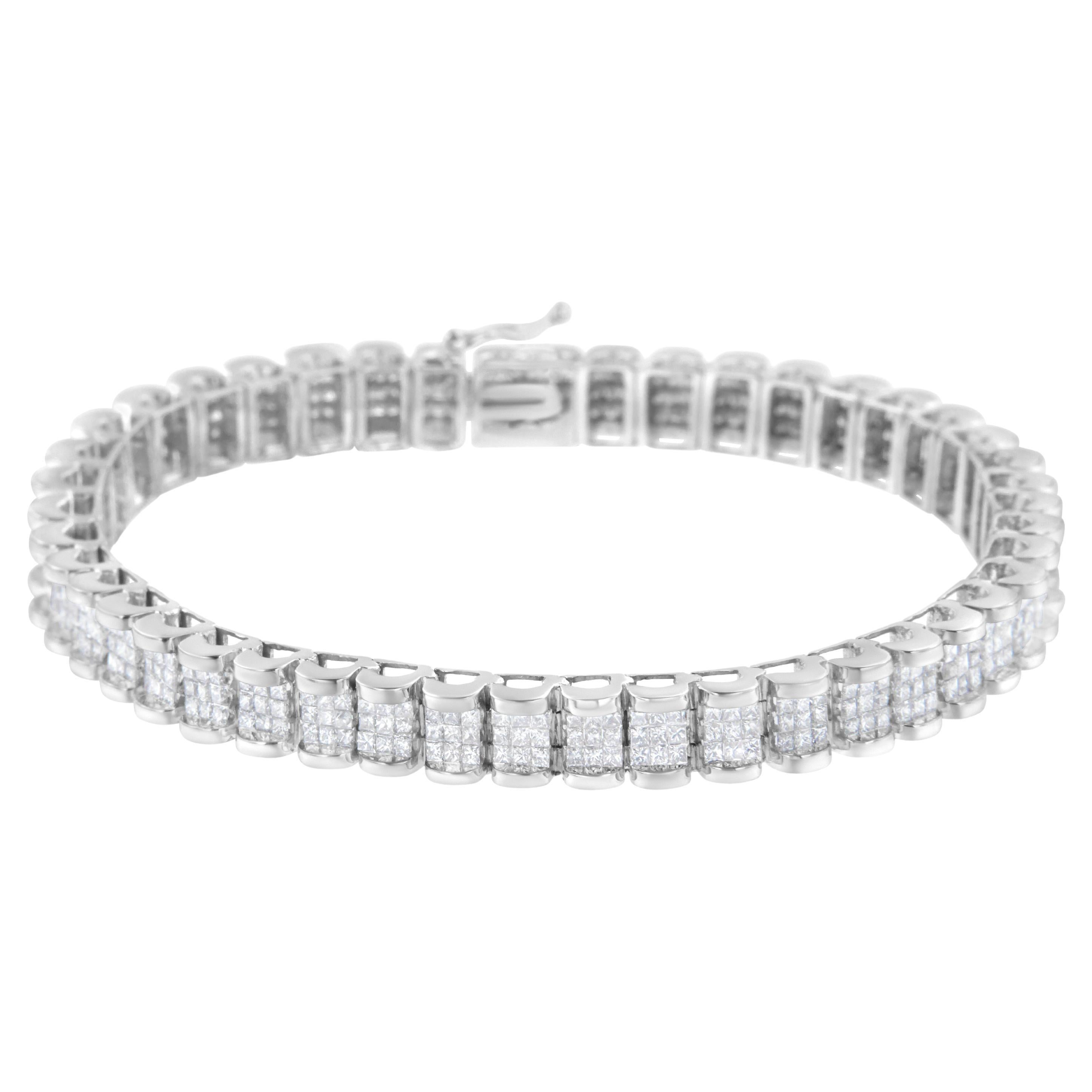 14K White Gold 5.0 Carat Diamond Tennis Bracelet For Sale