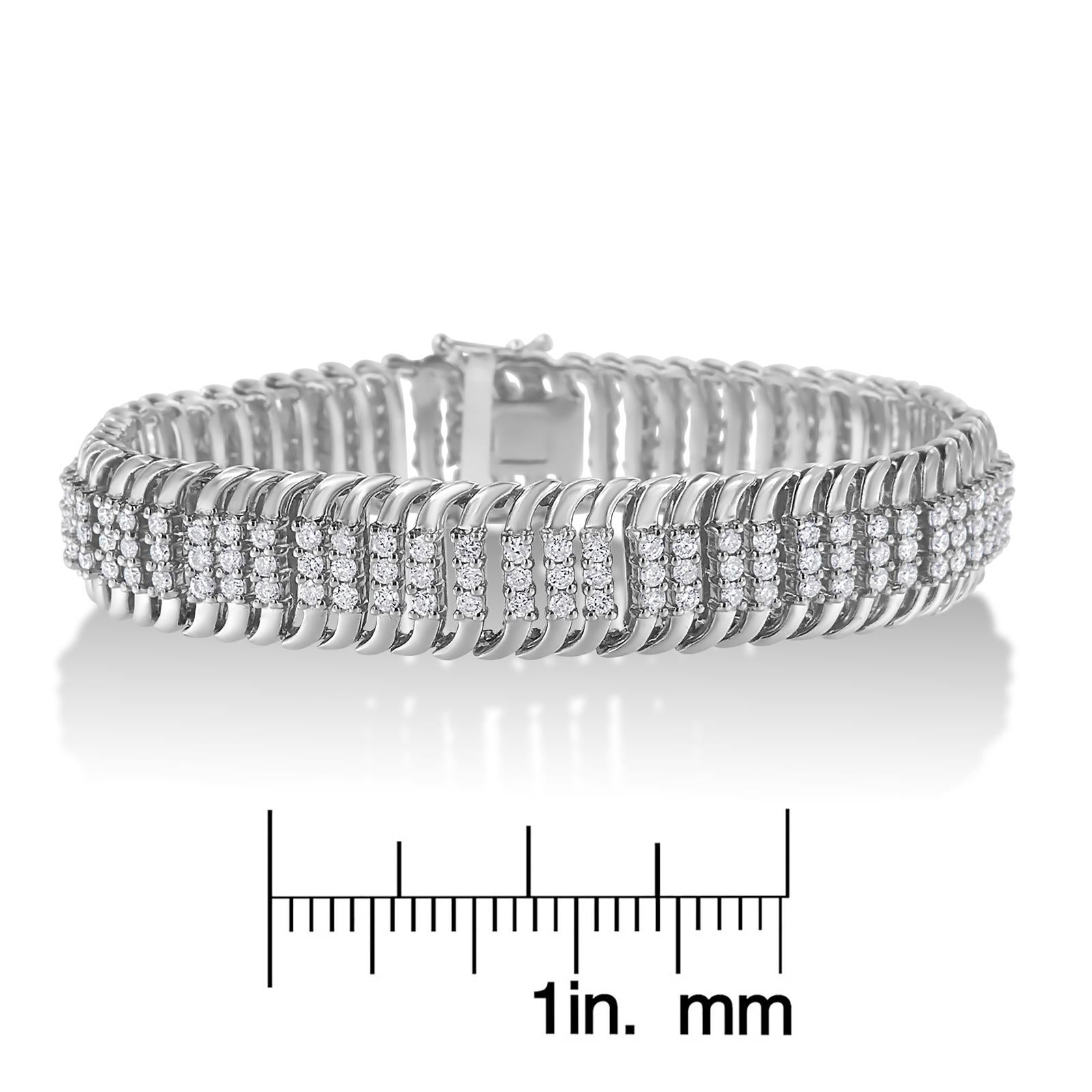 Round Cut 14K White Gold 5.0 Carat Multi Row Diamond Bracelet For Sale