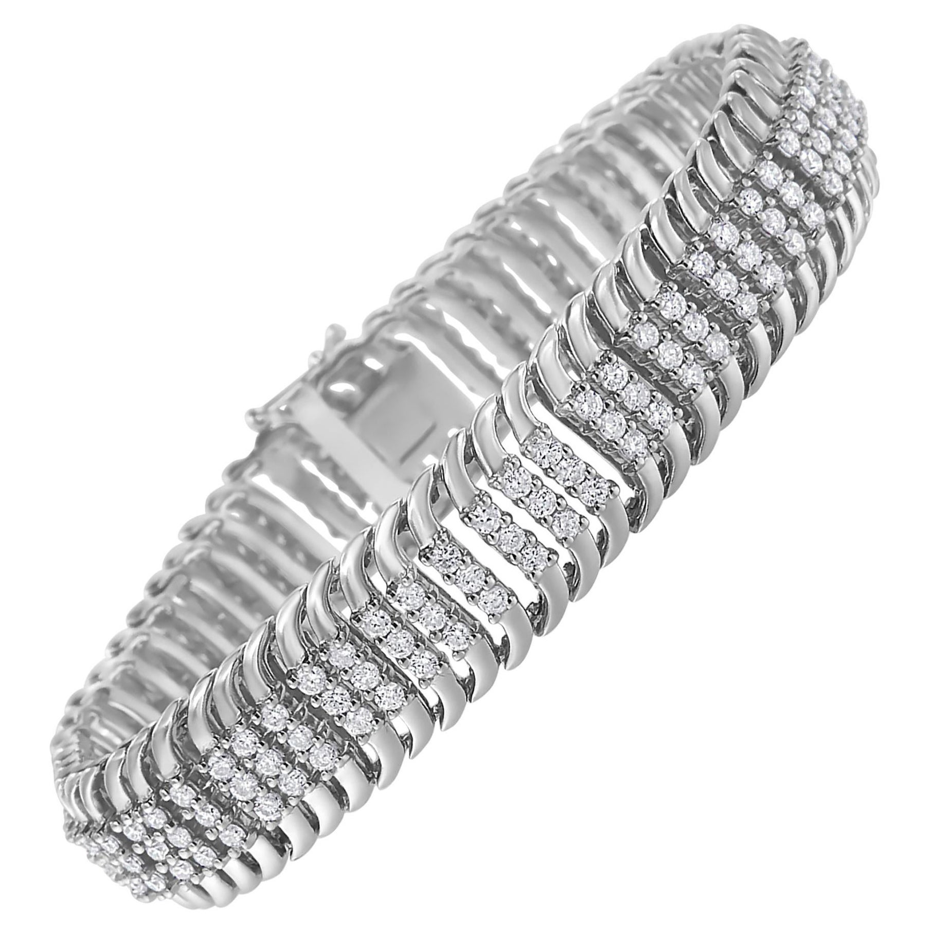 14K White Gold 5.0 Carat Multi Row Diamond Bracelet For Sale