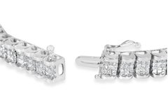 14K White Gold 5.0 Carat Princess-Cut Diamond Belt and Buckle Tennis Bracelet