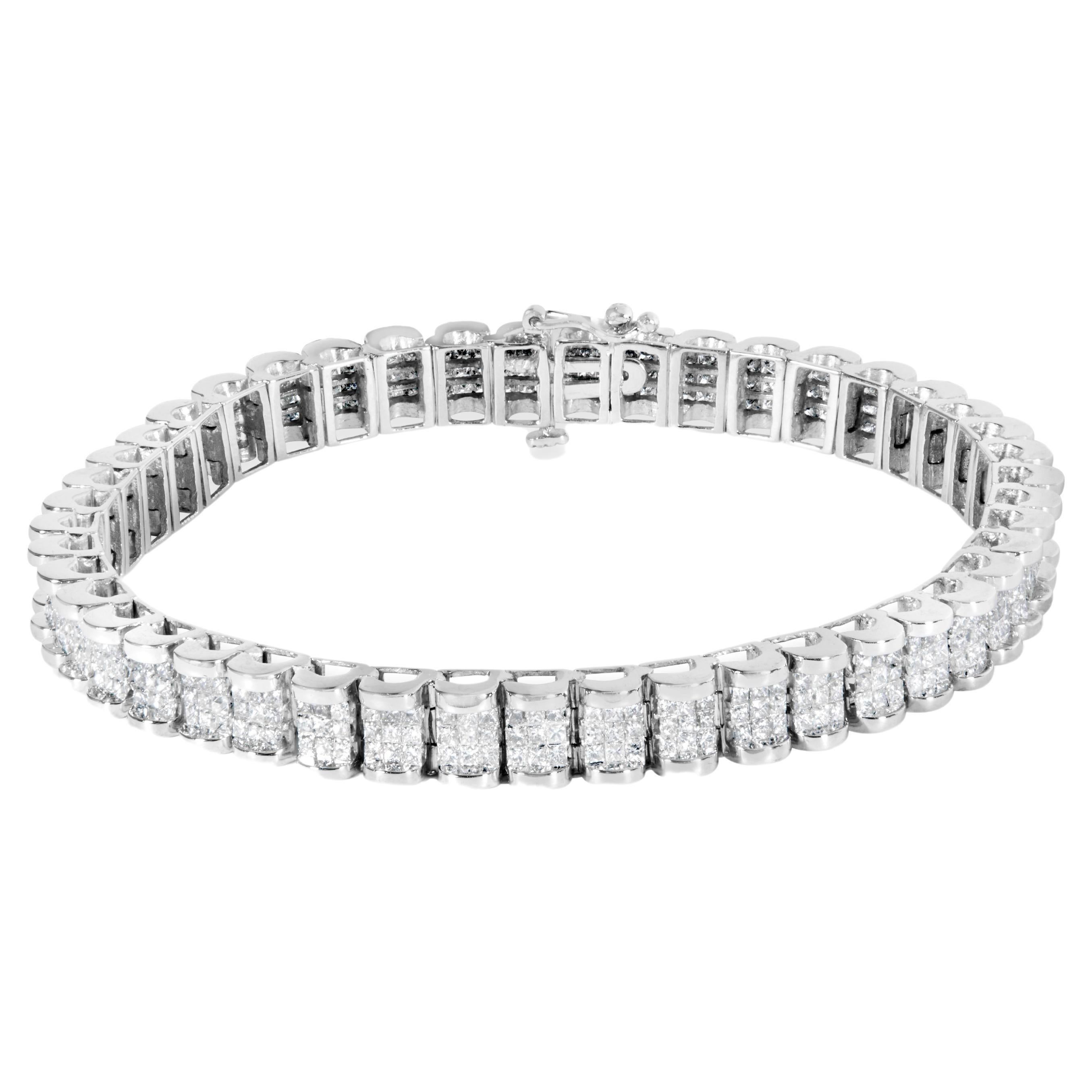 Bracelet tennis ceinture et boucle en or blanc 14K 5.0 carats diamants taille princesse en vente