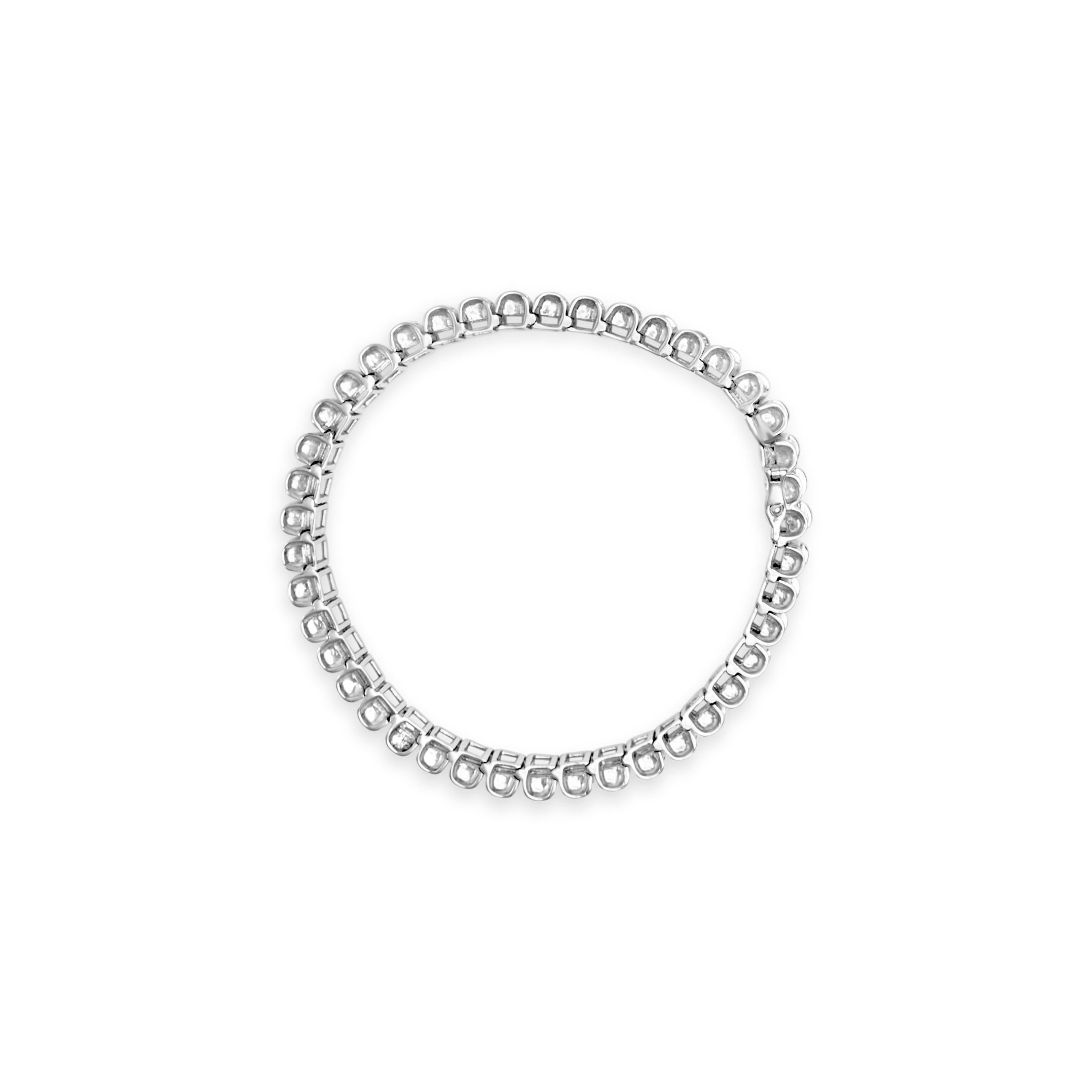 14K White Gold 5.0 Carat Square White Diamond Invisible Set Link Tennis Bracelet For Sale 2