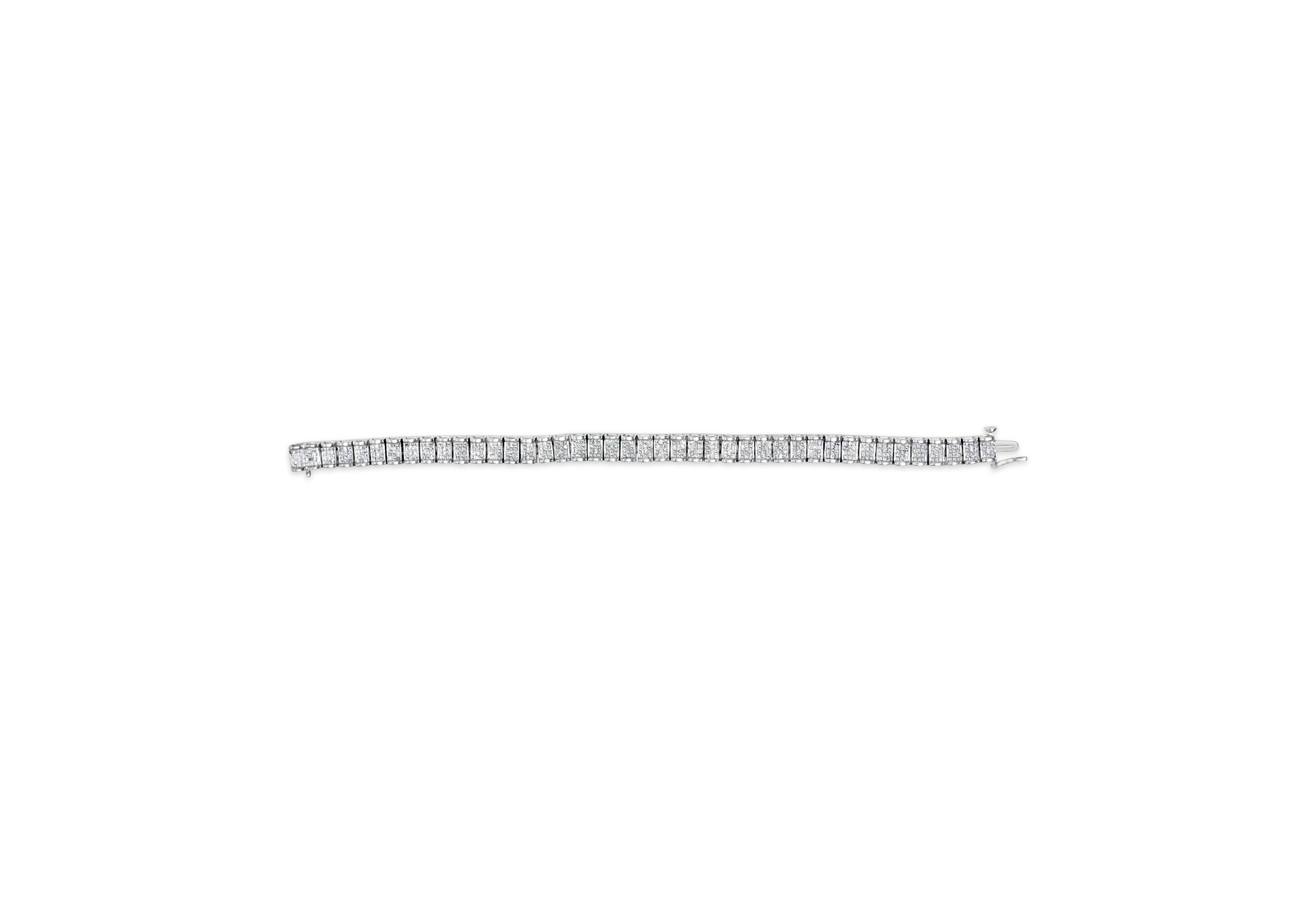 14K White Gold 5.0 Carat Square White Diamond Invisible Set Link Tennis Bracelet For Sale 3