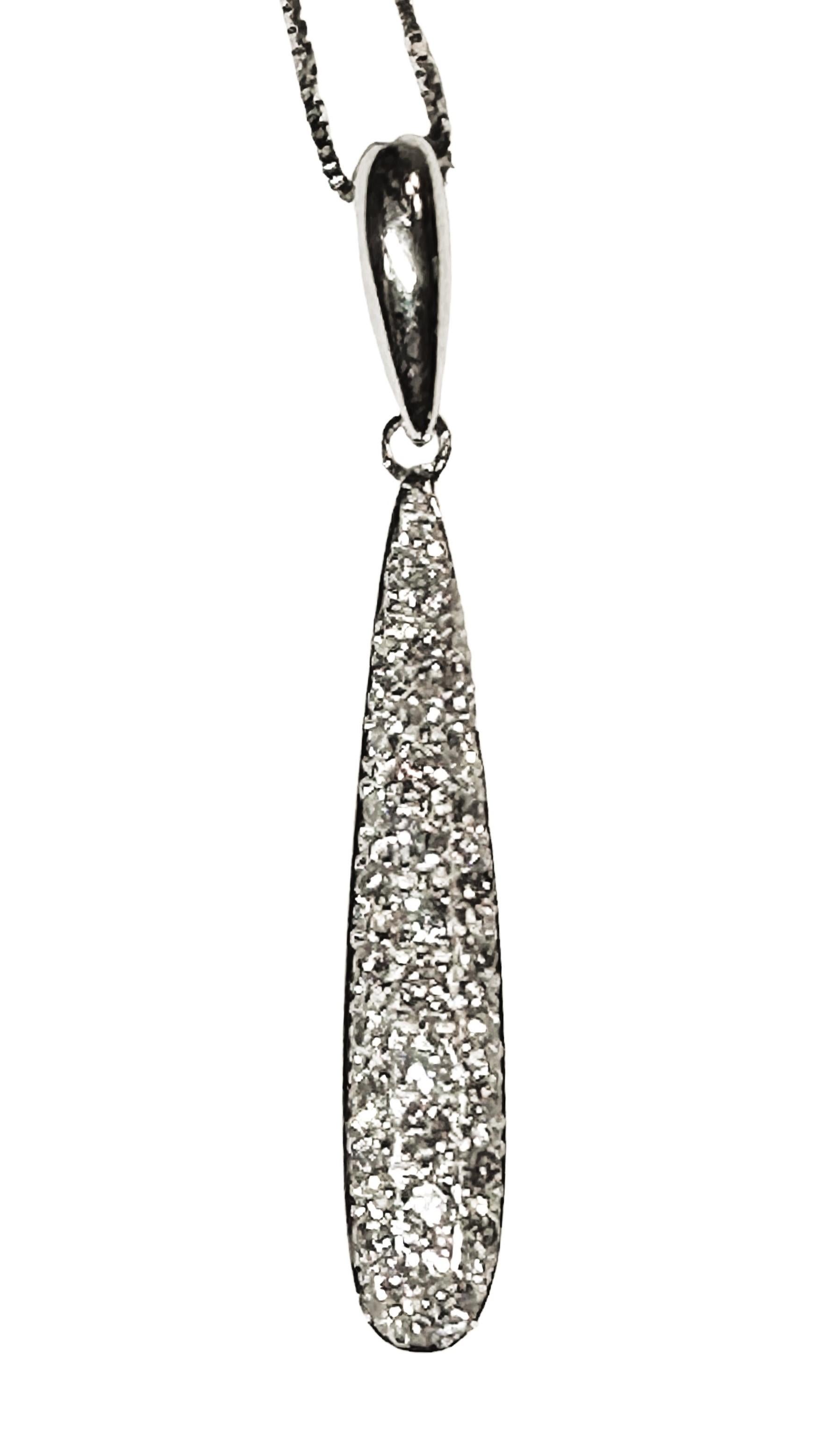 Art Deco 14 Karat White Gold .50 Carat Natural Diamond Drop Pendant Necklace 17