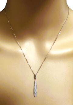 14 Karat White Gold .50 Carat Natural Diamond Drop Pendant Necklace 17" Long