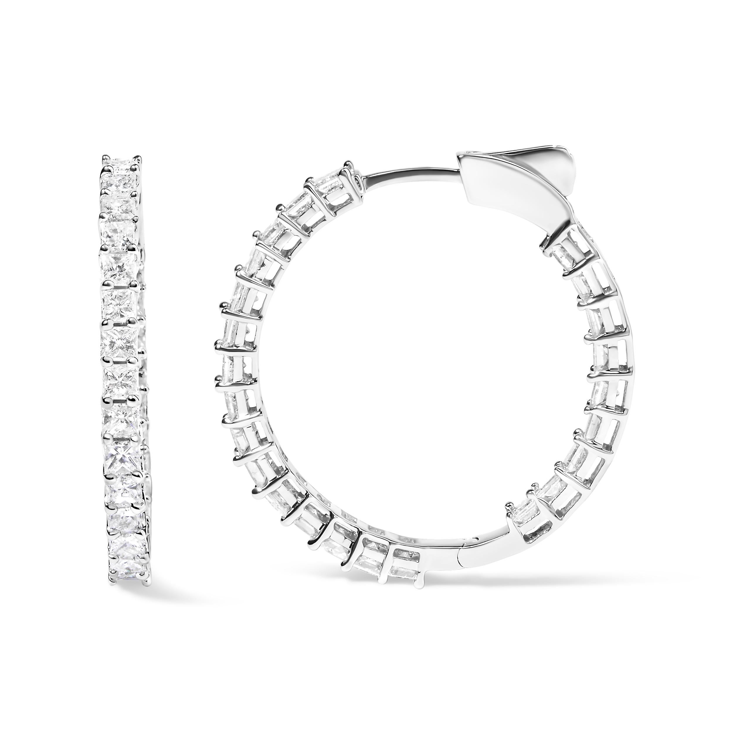 14K Weißgold 5.0 Karat Gesamtkaratgewicht Prinzessinnenschliff Diamant Inside Out Creolen Ohrringe (Moderne)
