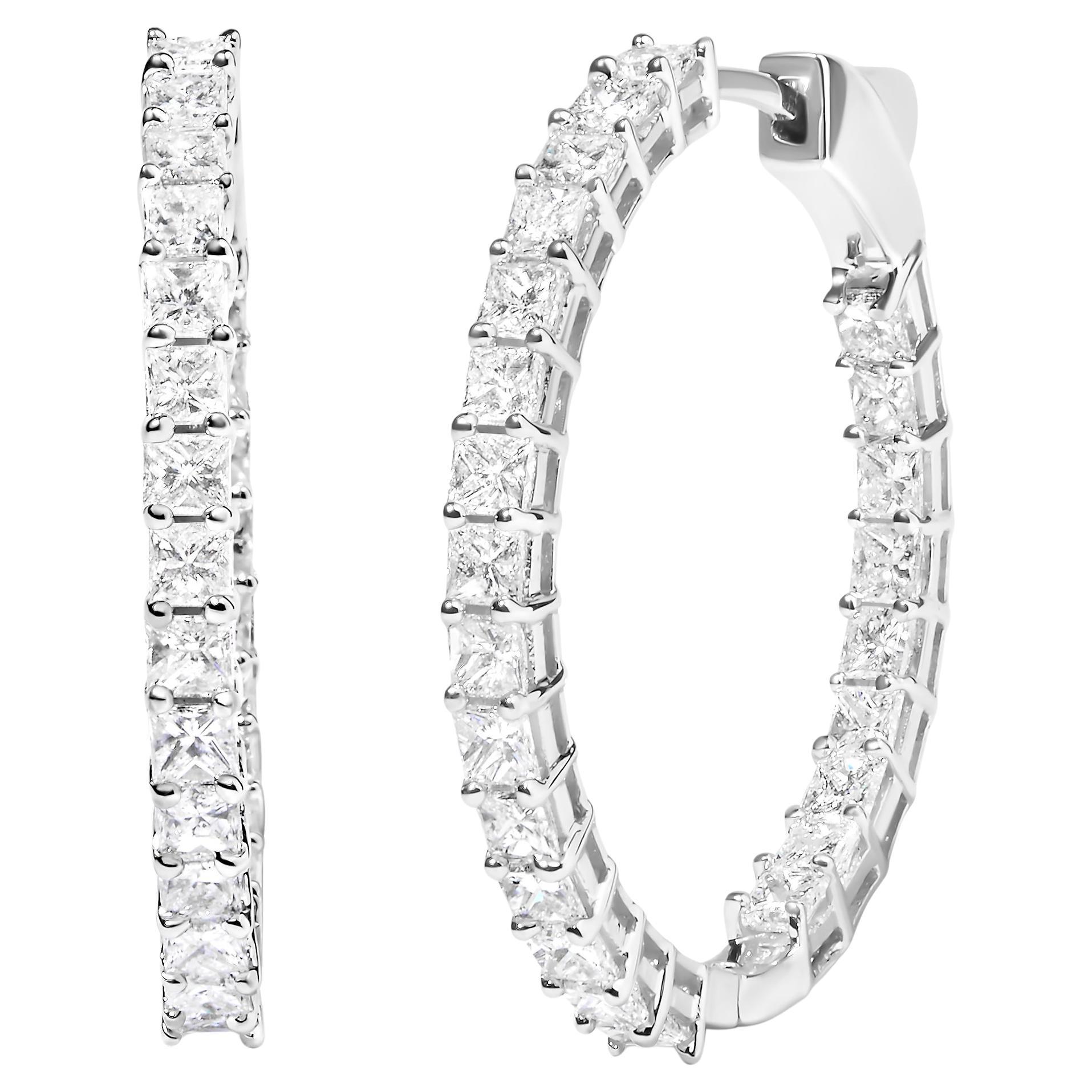 14K White Gold 5.0 Cttw Princess Cut Diamond Inside Out Hoop Earrings ...