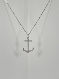 14K White Gold .50 CTW Diamond Anchor Pendant Necklace