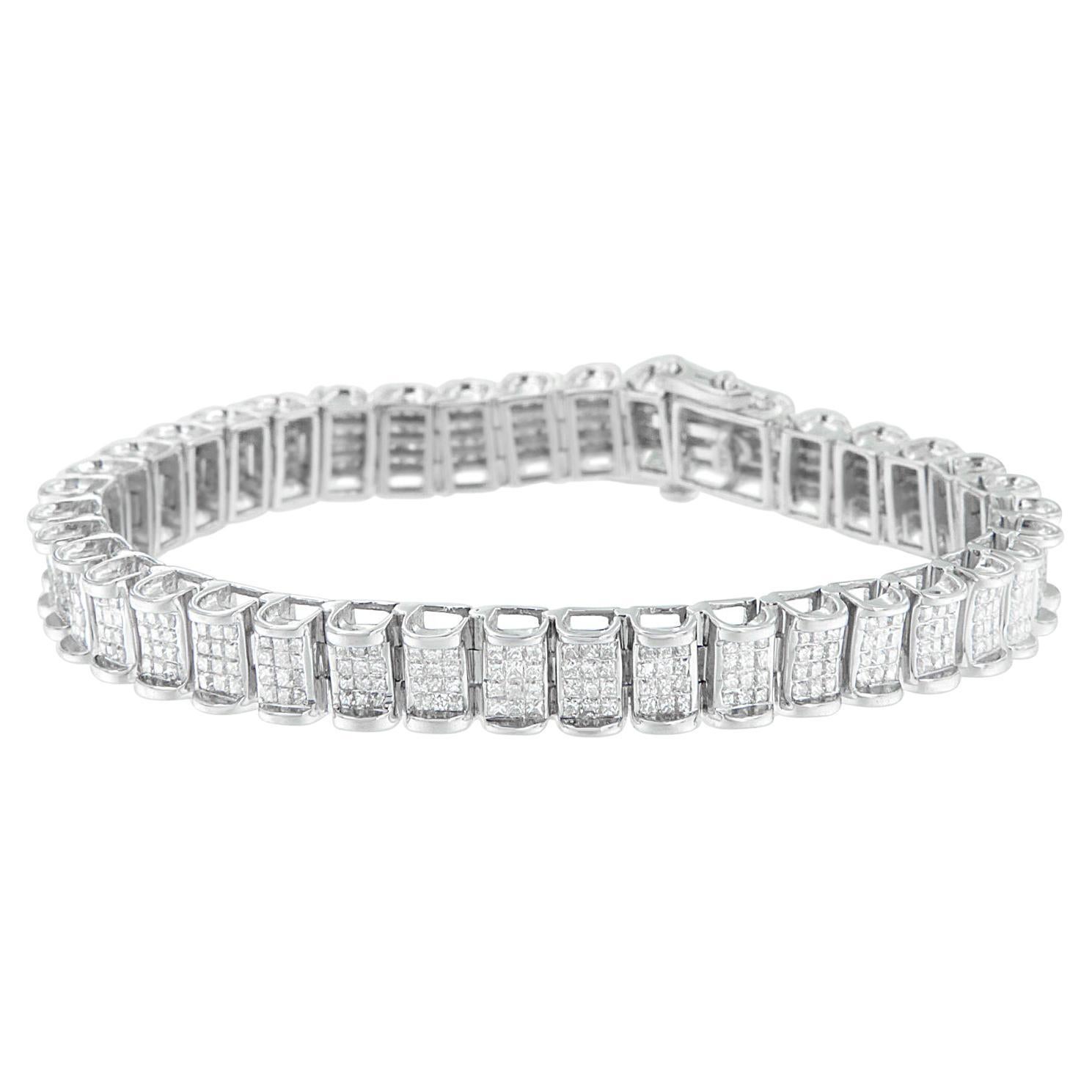 Oro blanco de 14 quilates Pulsera de tenis con diamantes talla princesa de 5,00 quilates