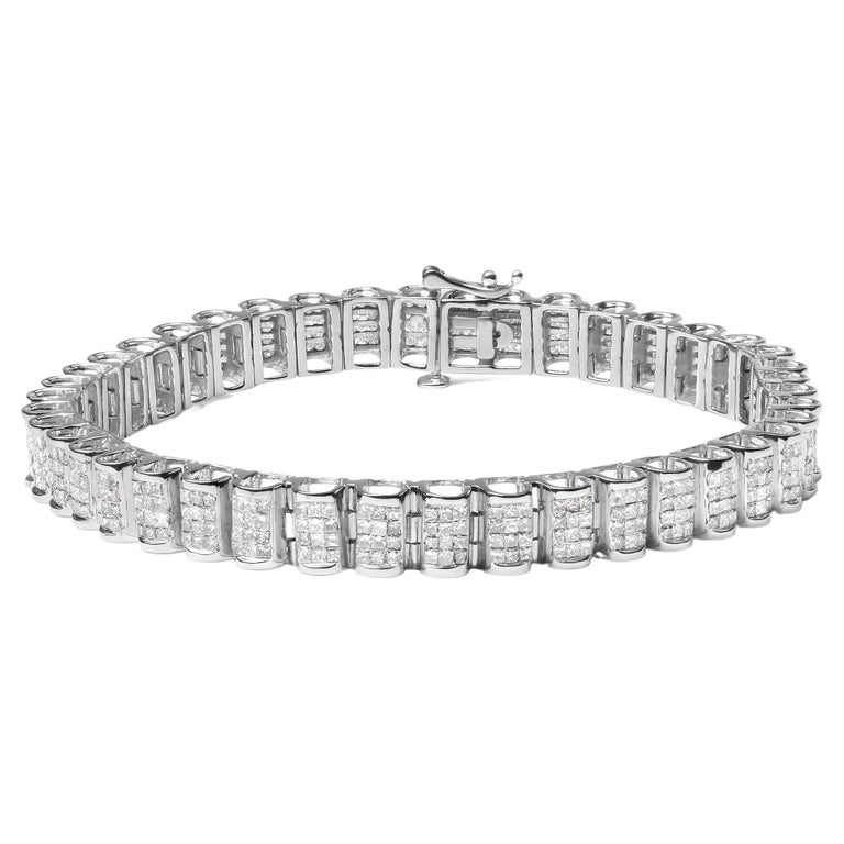 Bracelet tennis en or blanc 14K avec diamants princesses 5.00 Cttw