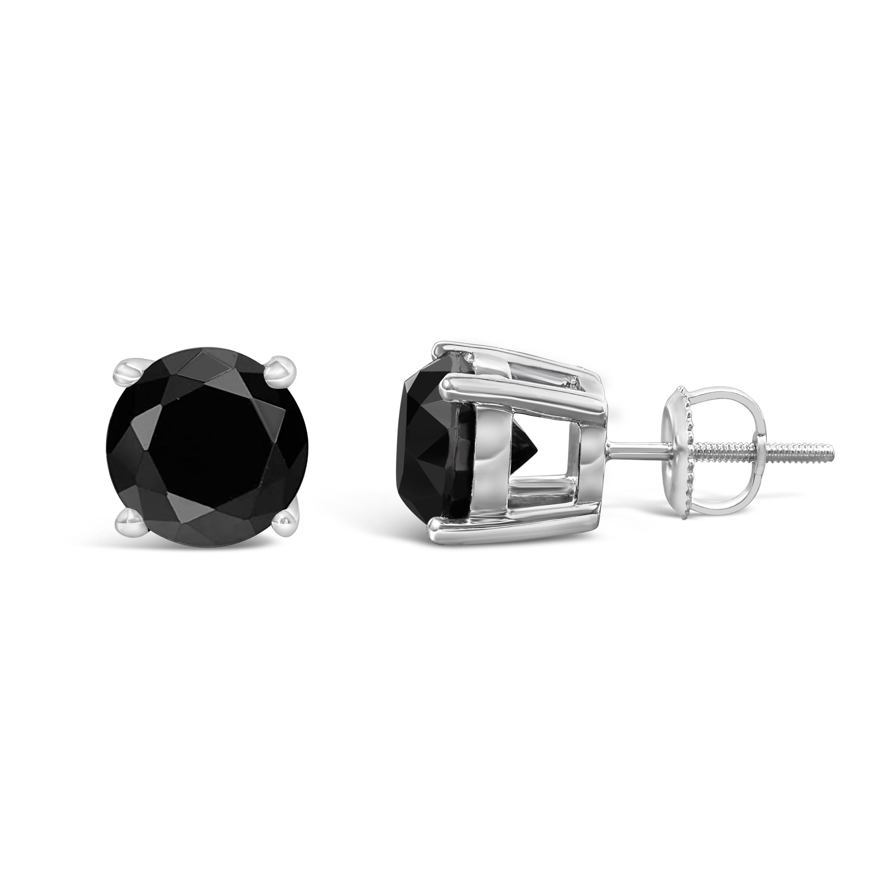 Modern 14K White Gold 5.00 Cttw Round Brilliant-Cut Black Diamond Classic Stud Earrings
