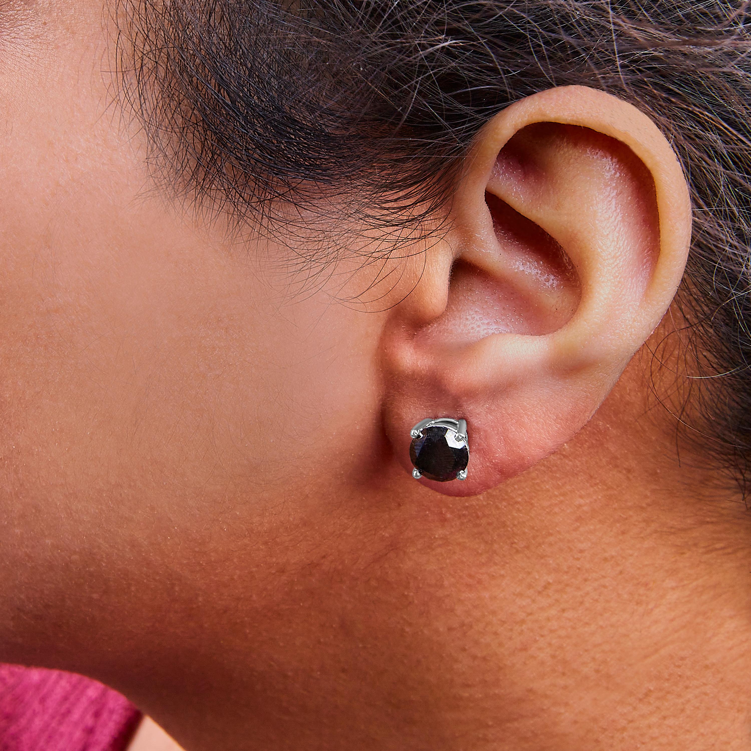 14K White Gold 5.00 Cttw Round Brilliant-Cut Black Diamond Classic Stud Earrings In New Condition In New York, NY