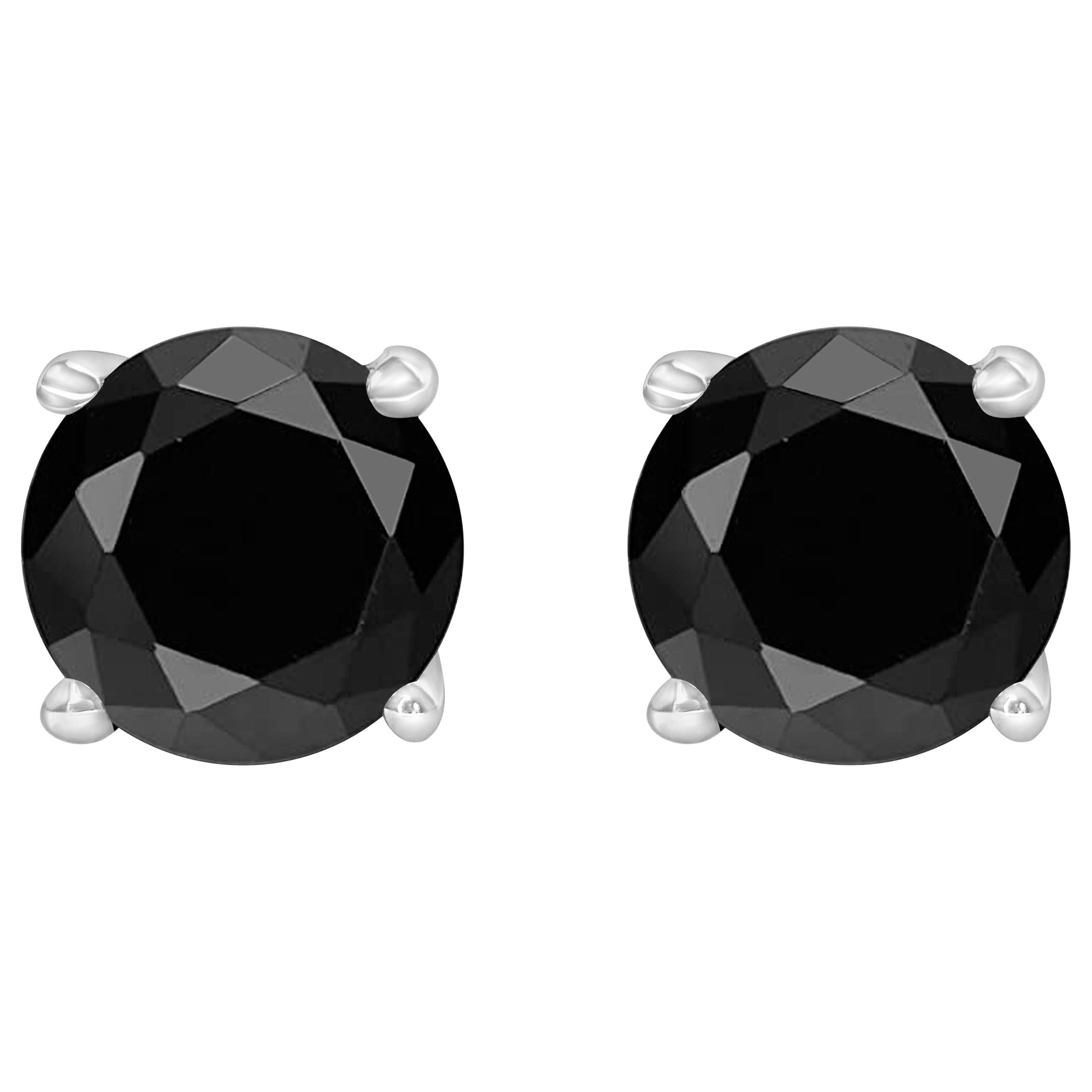 14K White Gold 5.00 Cttw Round Brilliant-Cut Black Diamond Classic Stud Earrings