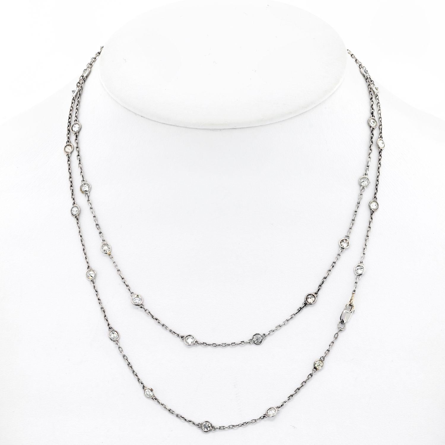 The diamond by the yard chain necklace is a delicate and elegant piece of jewelry that exudes understated luxury. Measuring 34 inches in length, this chain necklace is long enough to be worn on its own or layered with other necklaces for a trendy