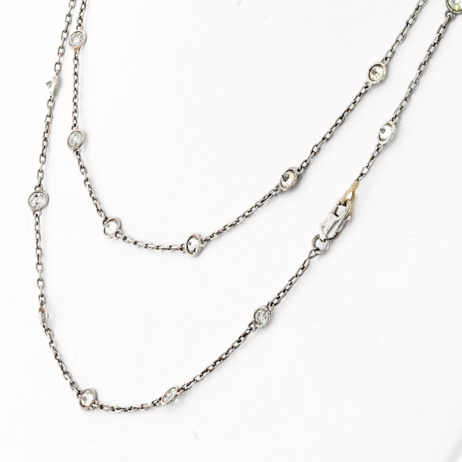 Moderne Collier en or blanc 14k 5.00cttw Round Cut Diamond by the Yard Chain Necklace en vente