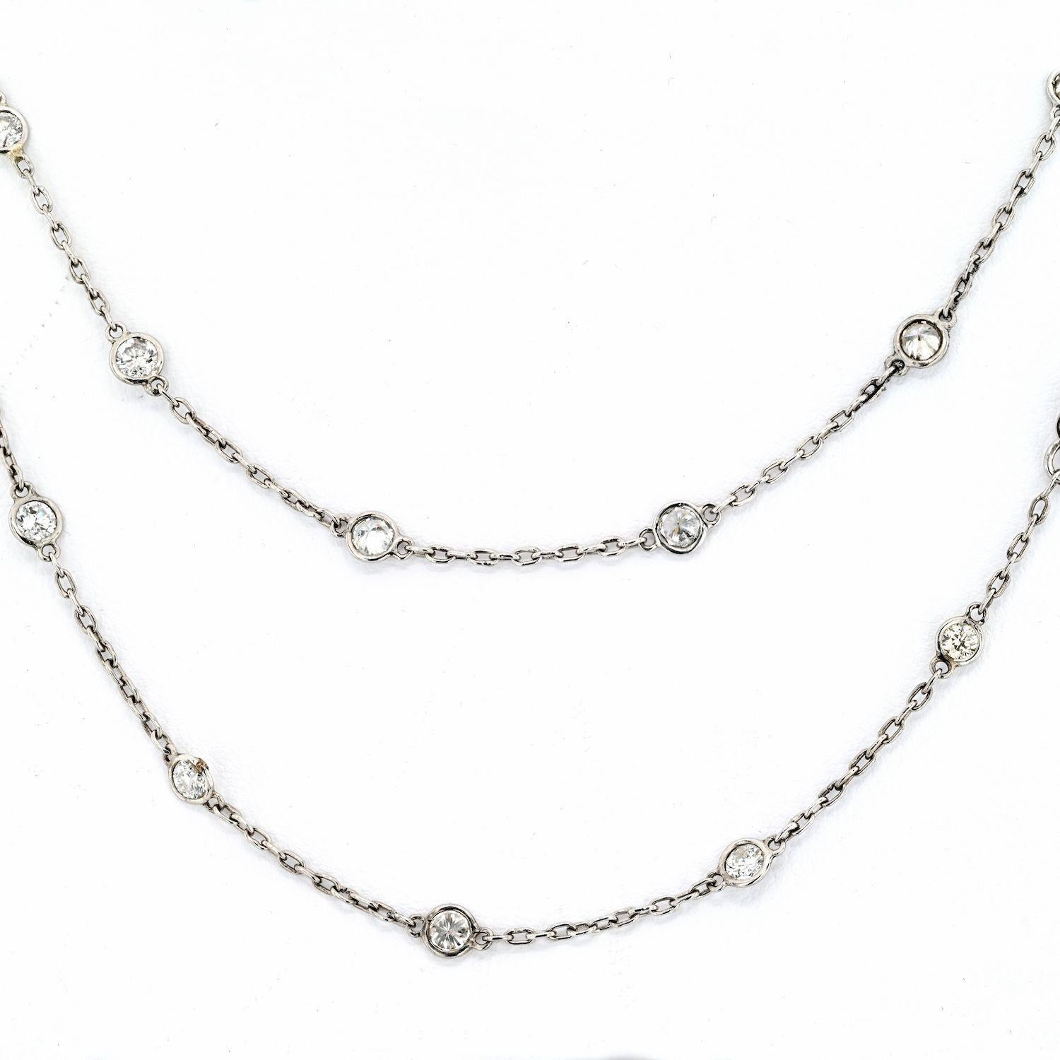 Taille ronde Collier en or blanc 14k 5.00cttw Round Cut Diamond by the Yard Chain Necklace en vente