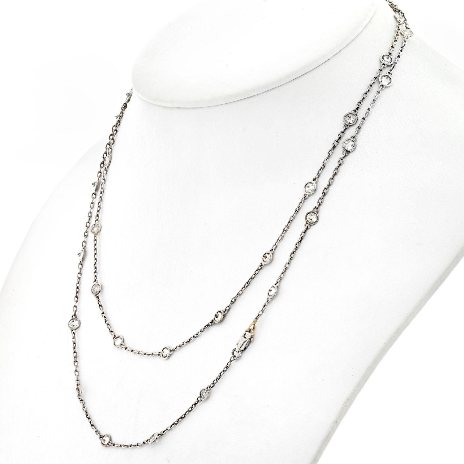 Women's 14k White Gold 5.00cttw Round Cut Diamond by the Yard Chain Necklace For Sale