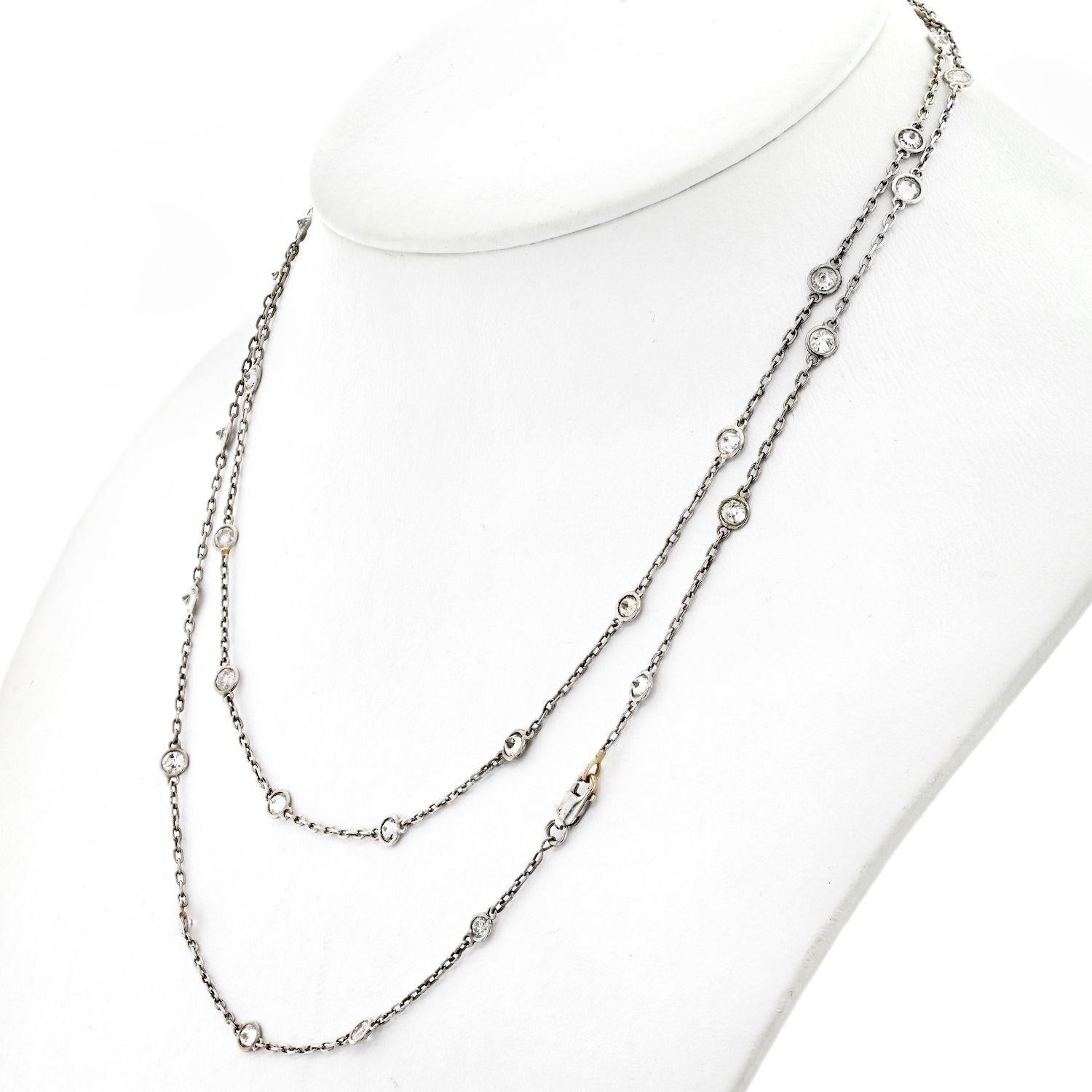 Women's 14k White Gold 5.00cttw Round Cut Diamond by the Yard Chain Necklace