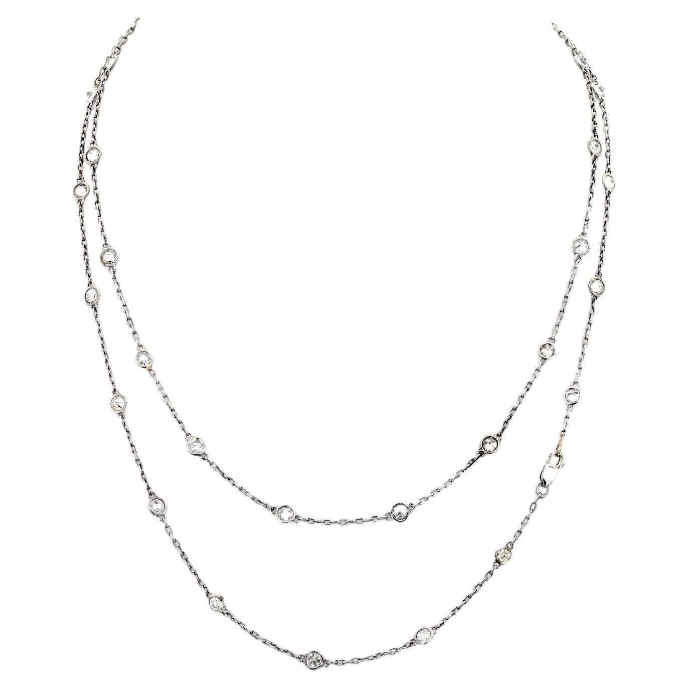 14k White Gold 5.00cttw Round Cut Diamond by the Yard Chain Necklace For Sale
